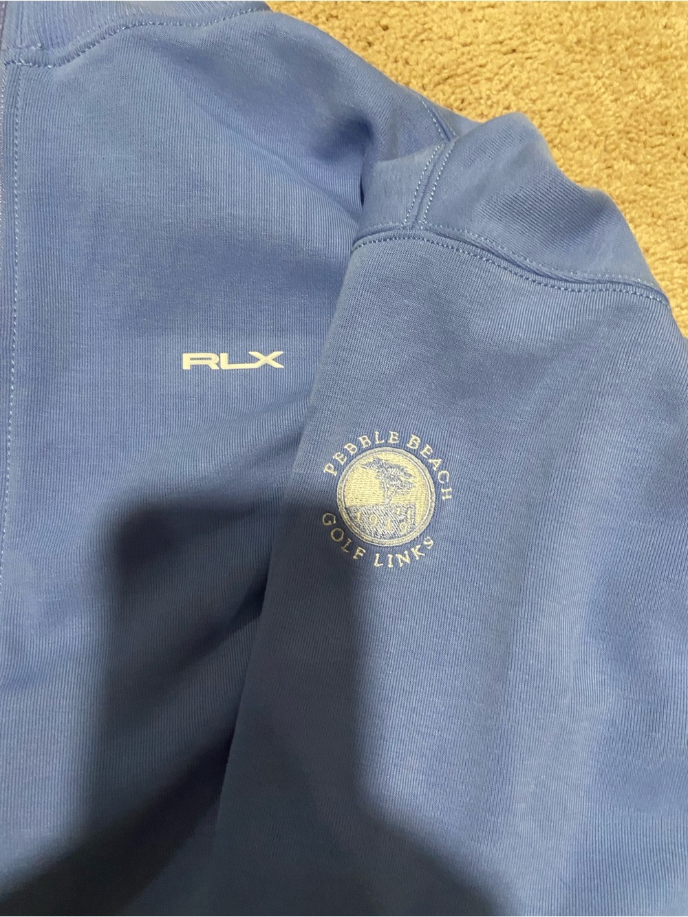 RLX Ralph Lauren Blue Crewneck Sweatshirt with Pebble Beach Golf Links Logo